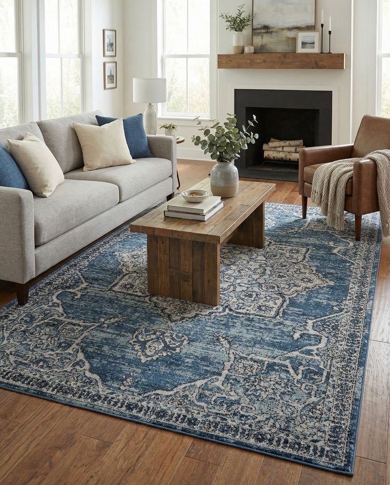 Mykonos Manor Collection Area Rug -  Tinos (Blue) Rectangle Blue  lifestyle 13