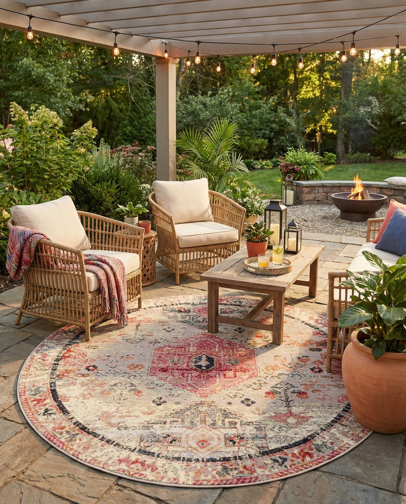 Patio Heritage Collection Area Rug -  Meadow Round Multi  lifestyle 65