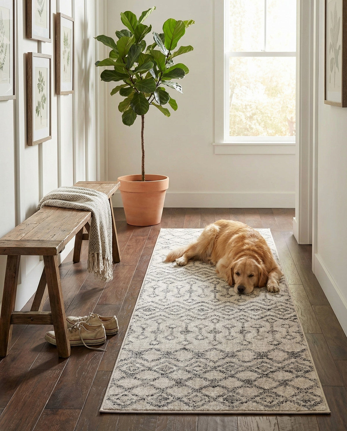 Geo Garden Lattice Collection Area Rug -  Andalusia Runner Ivory  lifestyle 199