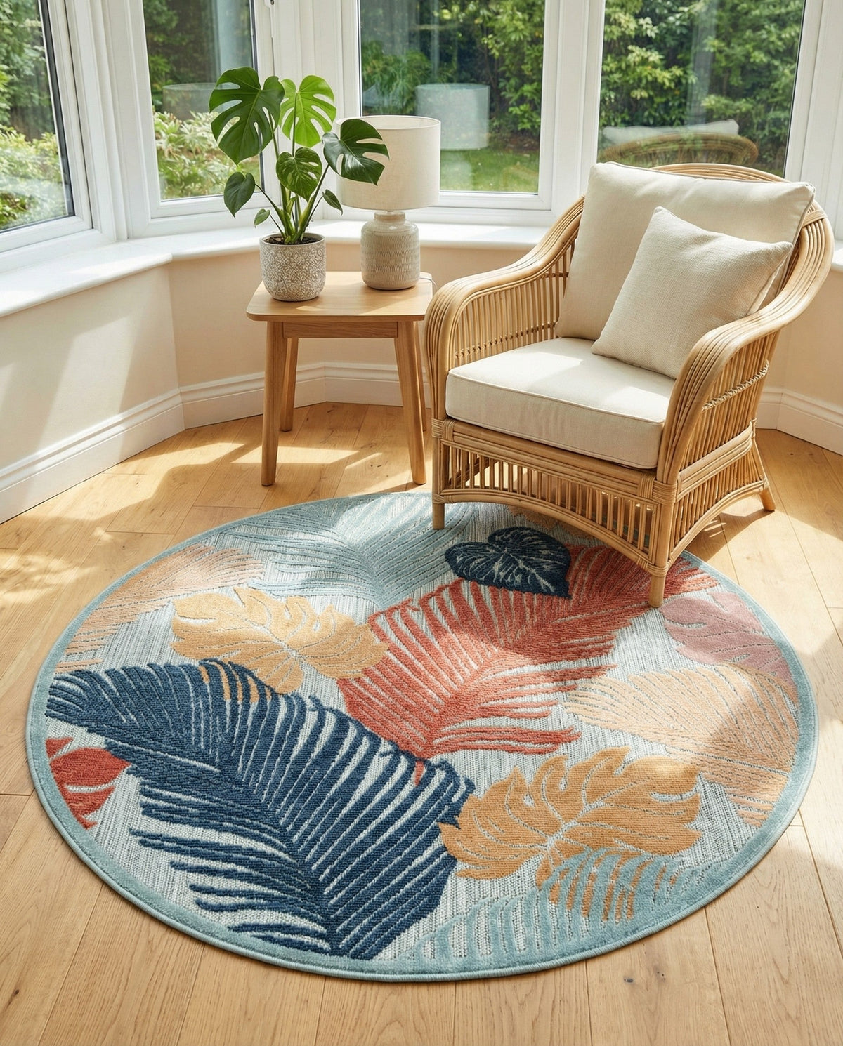 Seaside Blooms Collection Area Rug -  Tranquil Round Multi  lifestyle 103