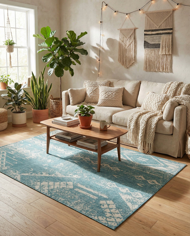 Desert Nomad Terrace Collection Area Rug - Sahara (Light Aqua) Rectangle Light Aqua  lifestyle 24
