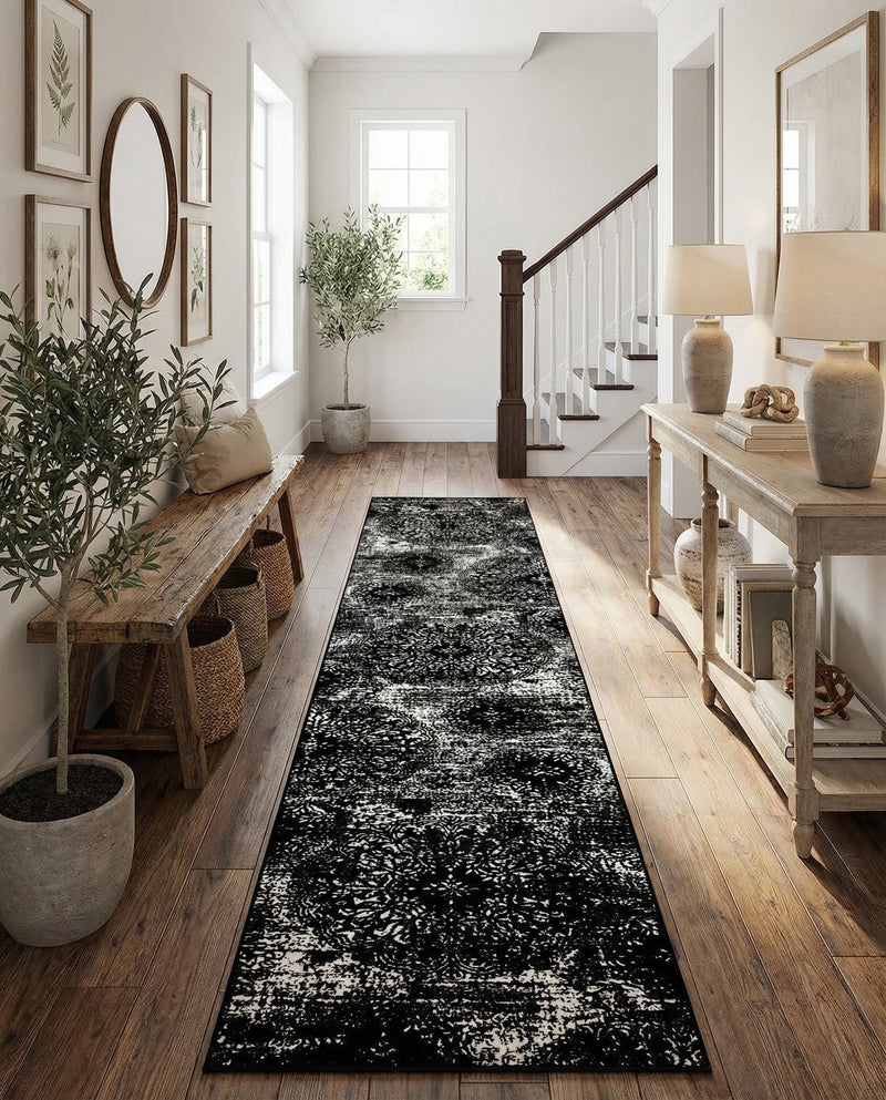 Riviera Elegance Collection Area Rug -  Monaco (Black) Runner Black  lifestyle 71