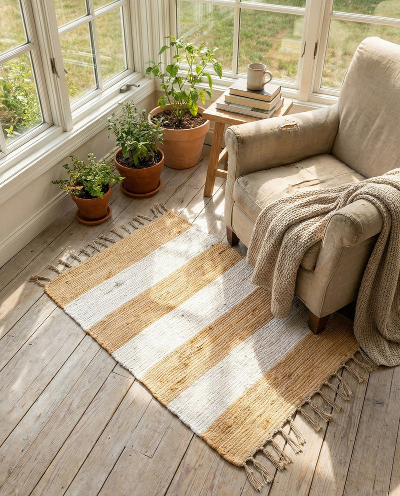 Tassel Trail Collection Area Rug - Pathway (Beige) Rectangle Beige  lifestyle 7