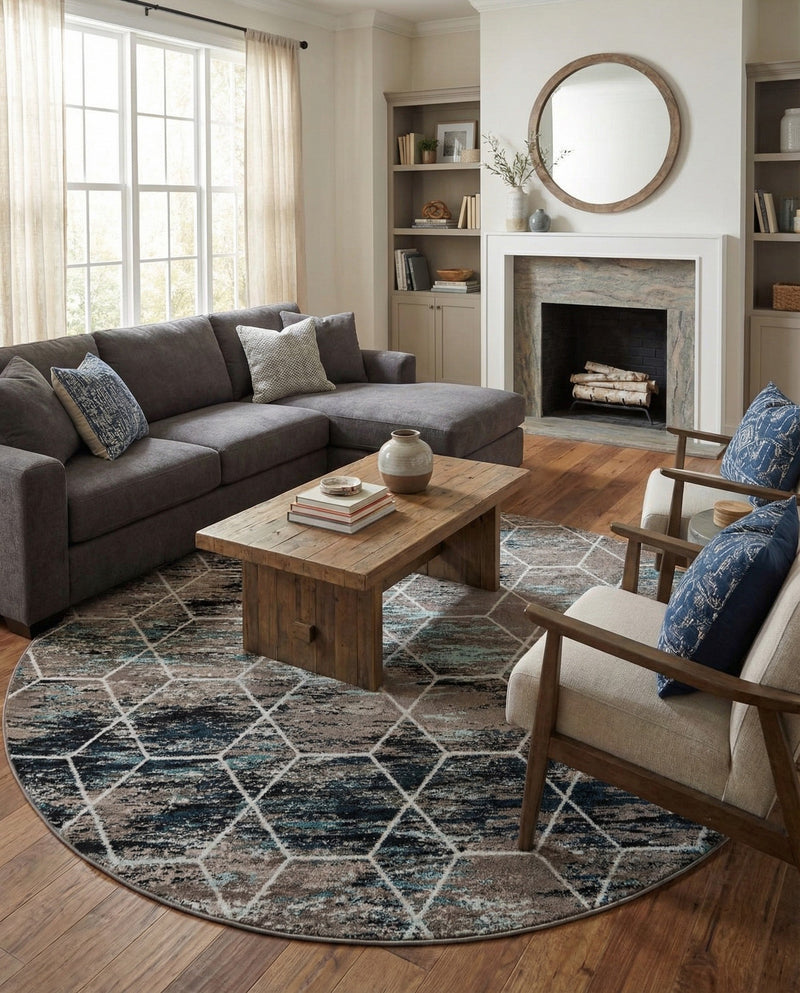 Trellis Mosaic Collection Area Rug - Arborville (Blue Multi) Round Blue Multi  lifestyle 59