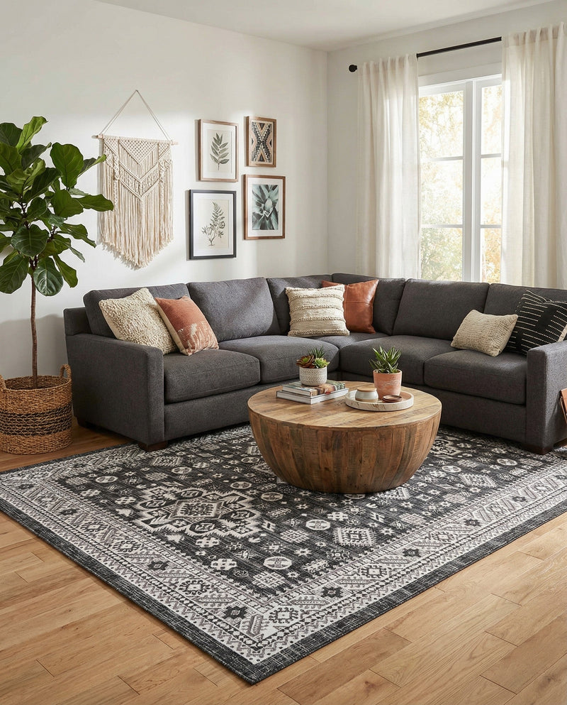 Tribal Terrace Treasures Collection Area Rug -  Incan Isle (Charcoal Gray) Rectangle Charcoal Gray  lifestyle 15