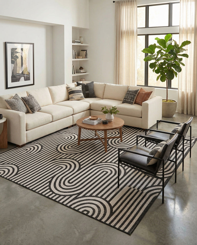 Urban Terrace Collection Area Rug -  Uptown Square Black and White  lifestyle 51