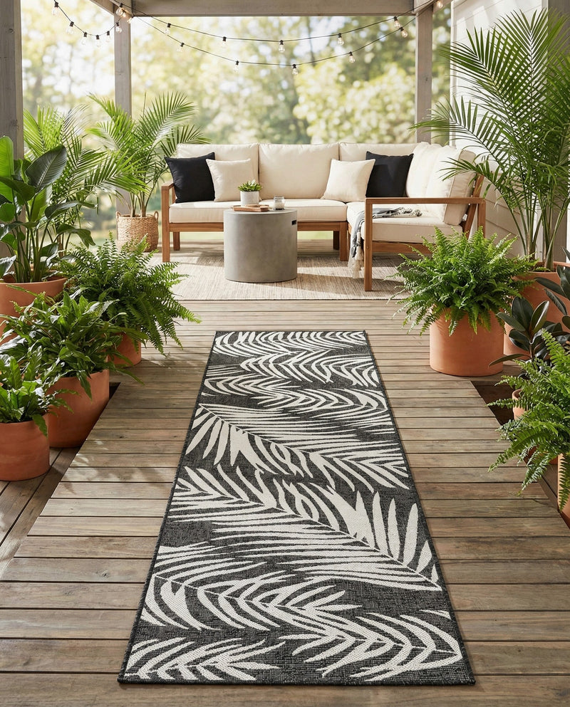 Seaside Blooms Collection Area Rug - Verdure (Charcoal) Runner Charcoal  lifestyle 65
