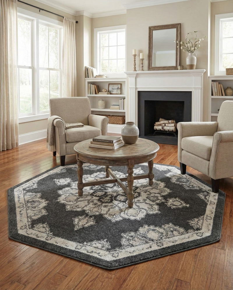 Beverly Grove Collection Area Rug - Melrose (Charcoal) Octagon Charcoal  lifestyle 58