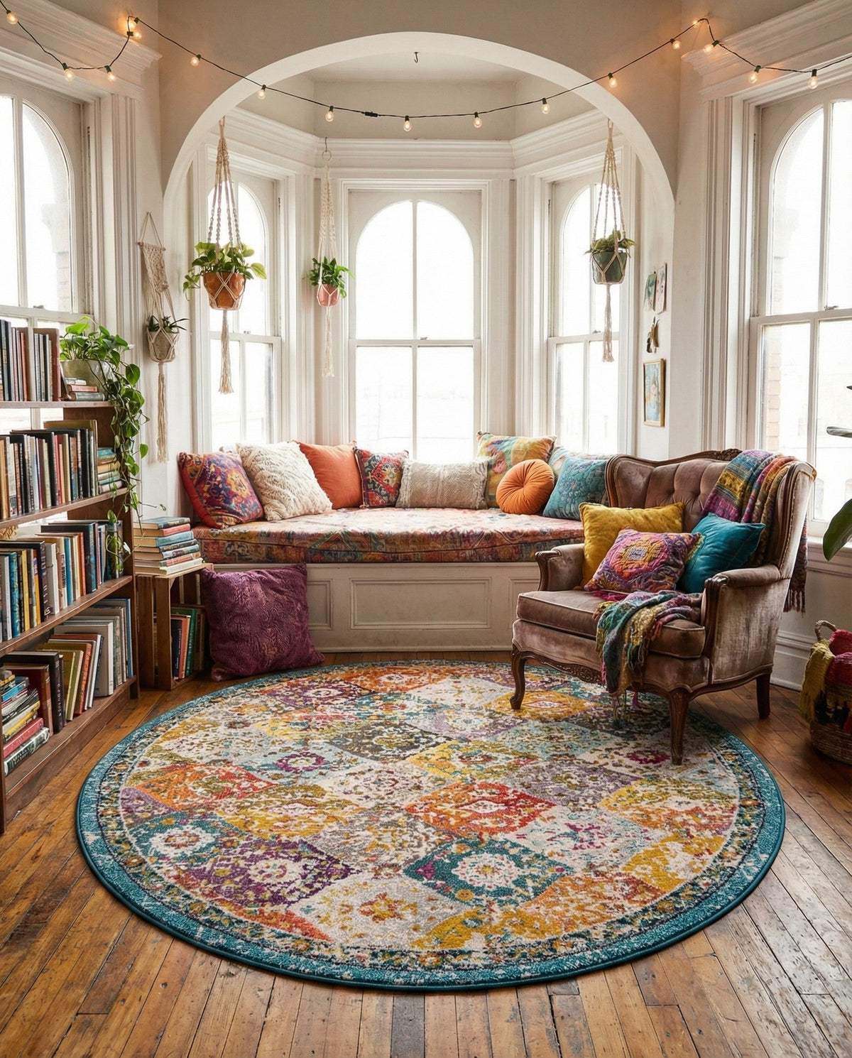 Brighton Terrace Collection Area Rug -  Rottingdean (Multi) Round Multi  lifestyle 100