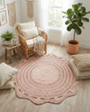Woven Seaside Jute Collection Area Rug - Nantucket Round Pink and White  lifestyle 22