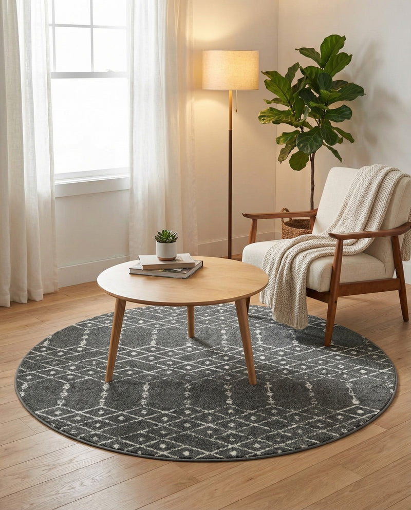 Marrakesh Lattice Collection Area Rug - Casablanca (Charcoal Gray) Round Charcoal Gray  lifestyle 60