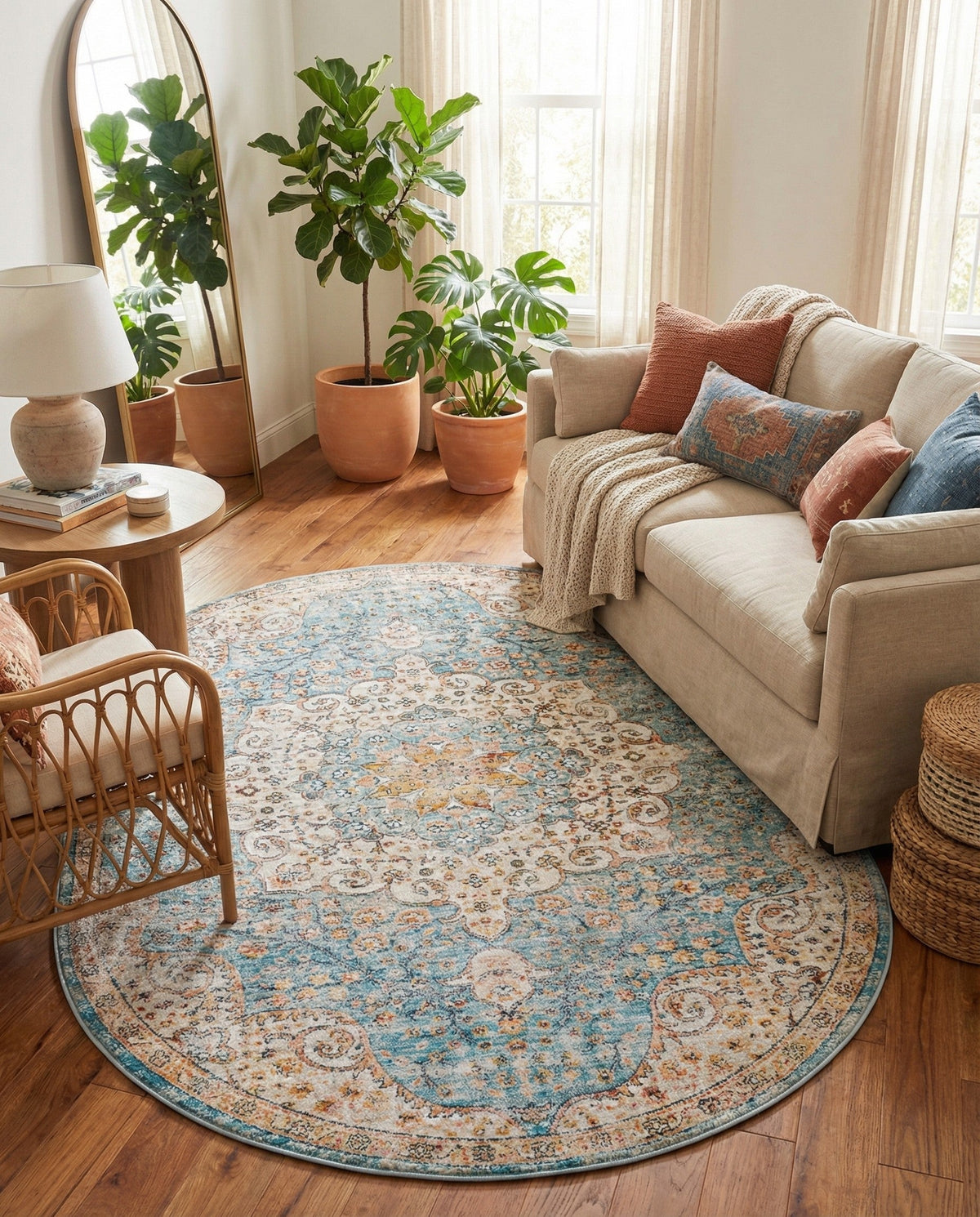Coastal Haven Collection Area Rug - Seabreeze (Blue) Oval Blue  lifestyle 87