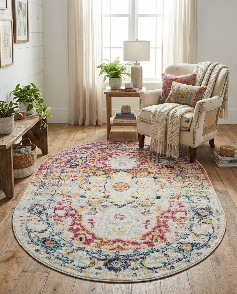 Parisian Elegance Collection Area Rug - Versailles (Pink Gray) Oval Pink Gray  lifestyle 34