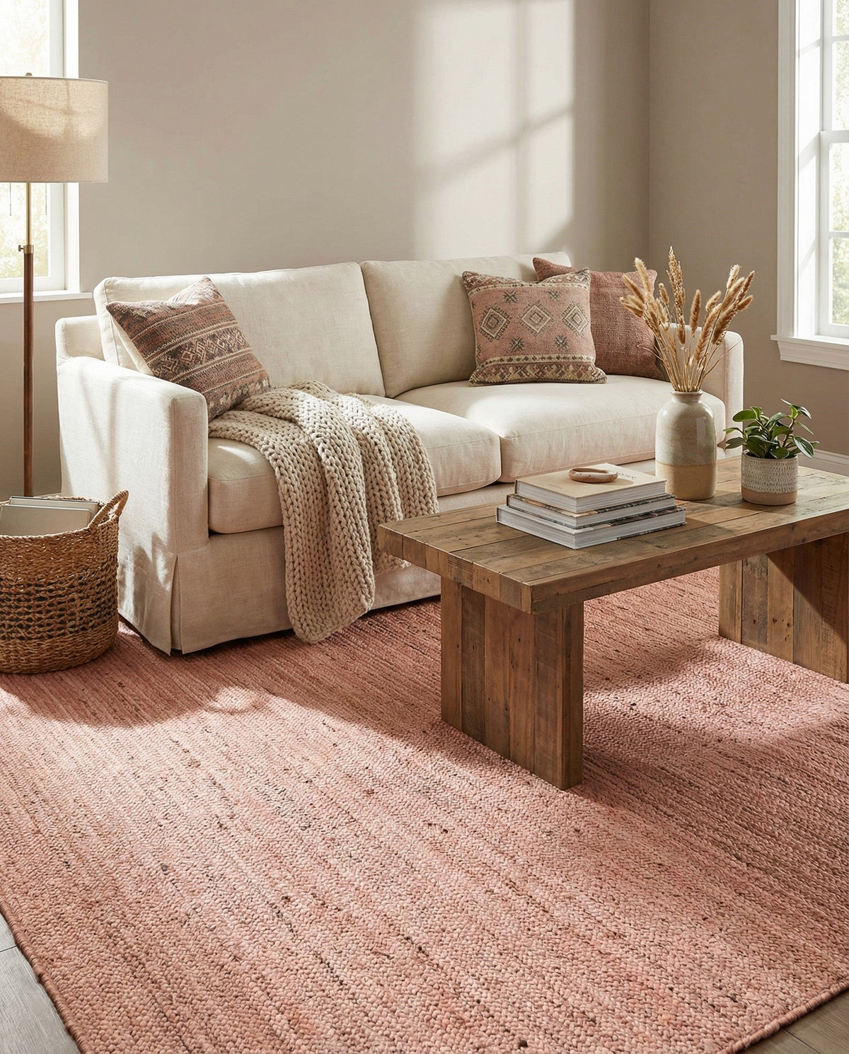 Woven Seaside Jute Collection Area Rug - Savannah (Light Pink) Rectangle Light Pink  lifestyle 19