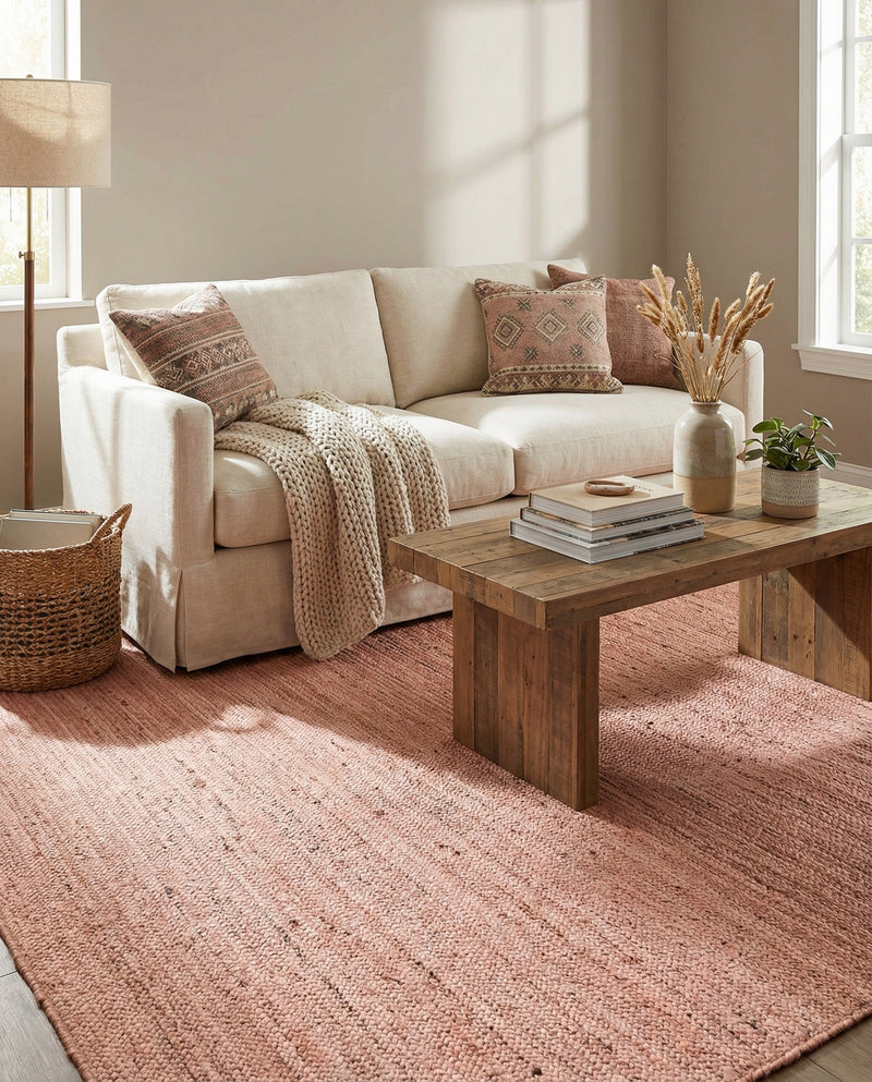 Woven Seaside Jute Collection Area Rug - Savannah (Light Pink) Rectangle Light Pink  lifestyle 19