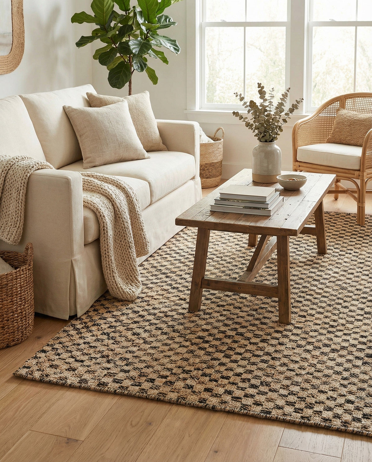 Plaid Savannah Collection Area Rug - Charleston Rectangle Black and Natural  lifestyle 8