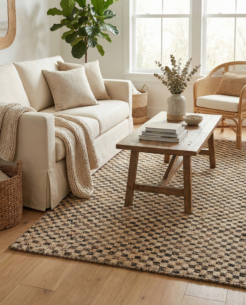 Plaid Savannah Collection Area Rug - Charleston Rectangle Black and Natural  lifestyle 8