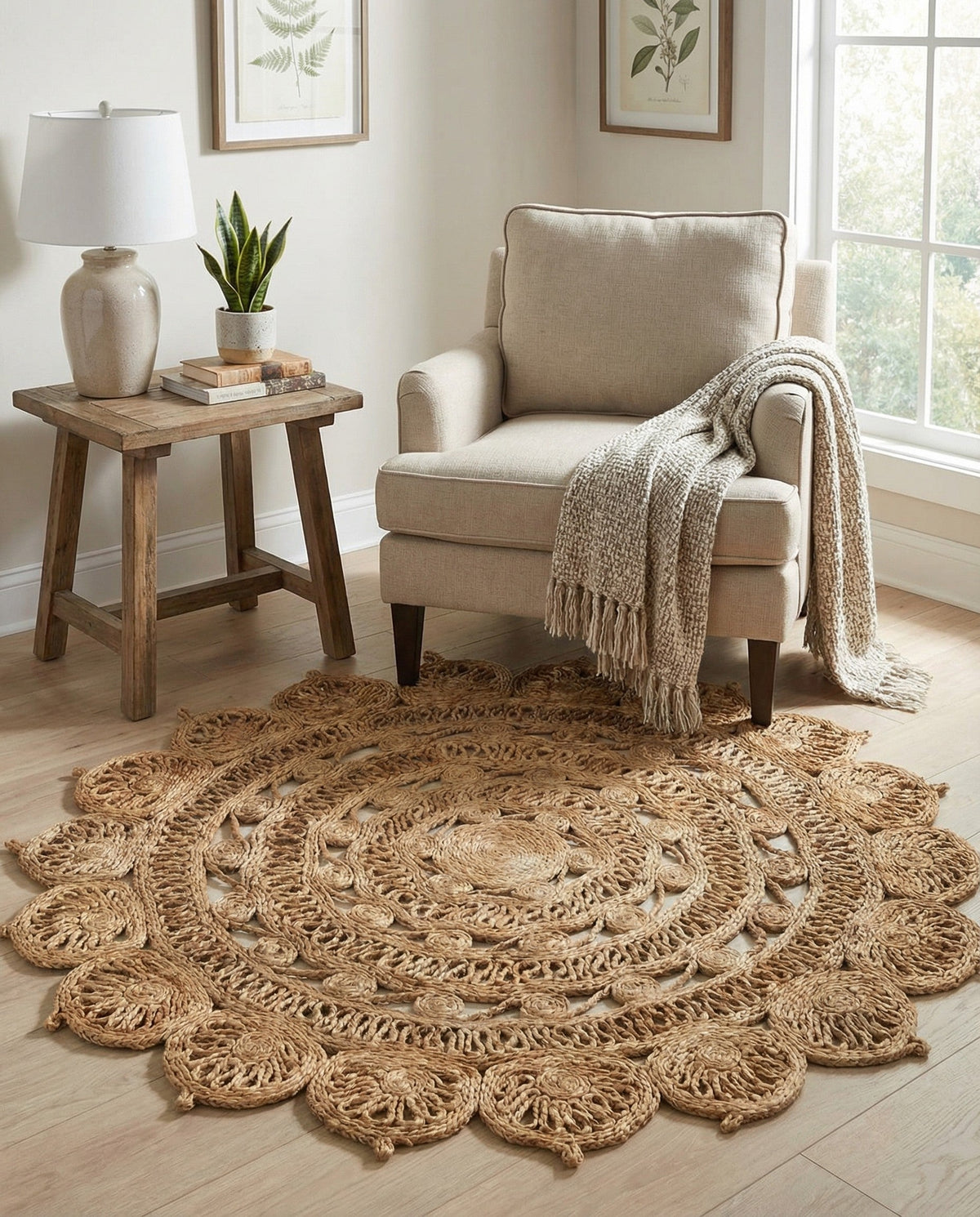 Woven Seaside Jute Collection Area Rug - Coastalhaven (Natural) Round Natural  lifestyle 28