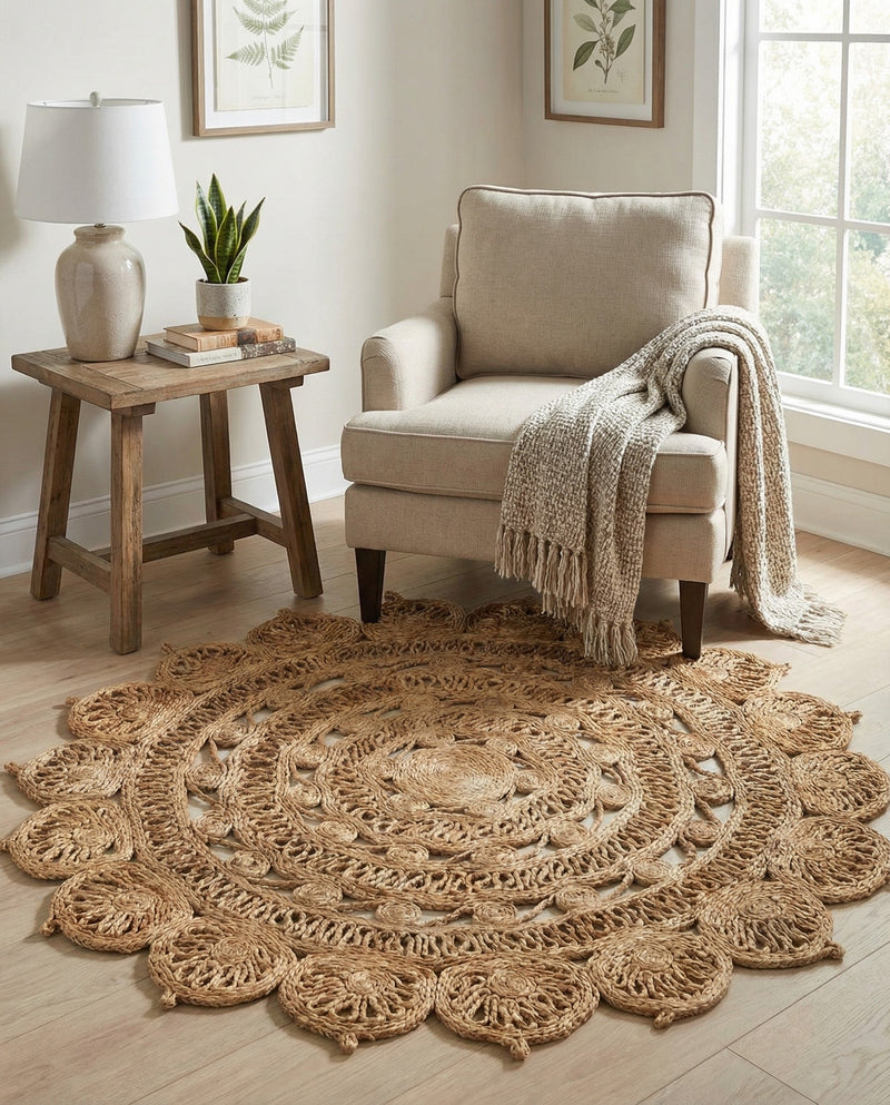 Woven Seaside Jute Collection Area Rug - Coastalhaven (Natural) Round Natural  lifestyle 28