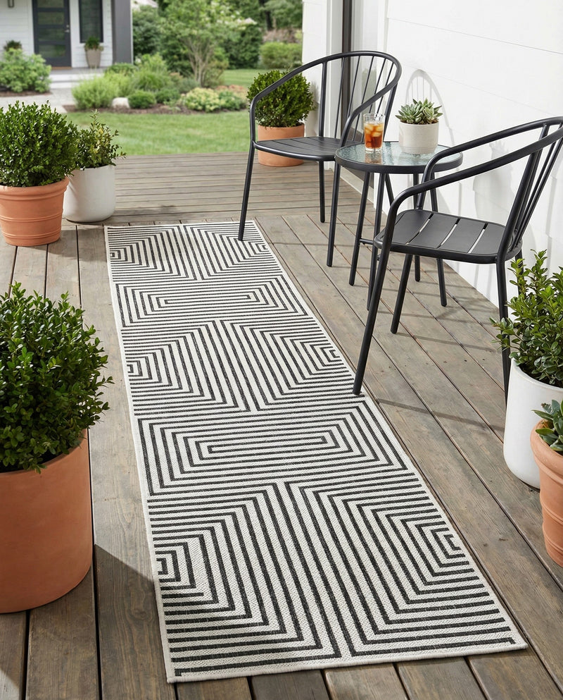 Urban Terrace Collection Area Rug -  Astoria (White and Black) Runner White and Black  lifestyle 59