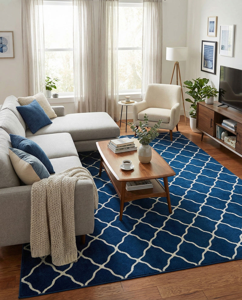 Trellis Mosaic Collection Area Rug -  Pergolatown (Navy Blue) Rectangle Navy Blue  lifestyle 17