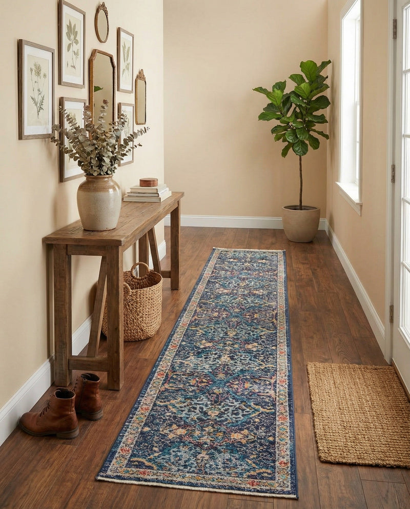 Seville Stripes Collection Area Rug -  Malaga (Navy Blue) Runner Navy Blue  lifestyle 26