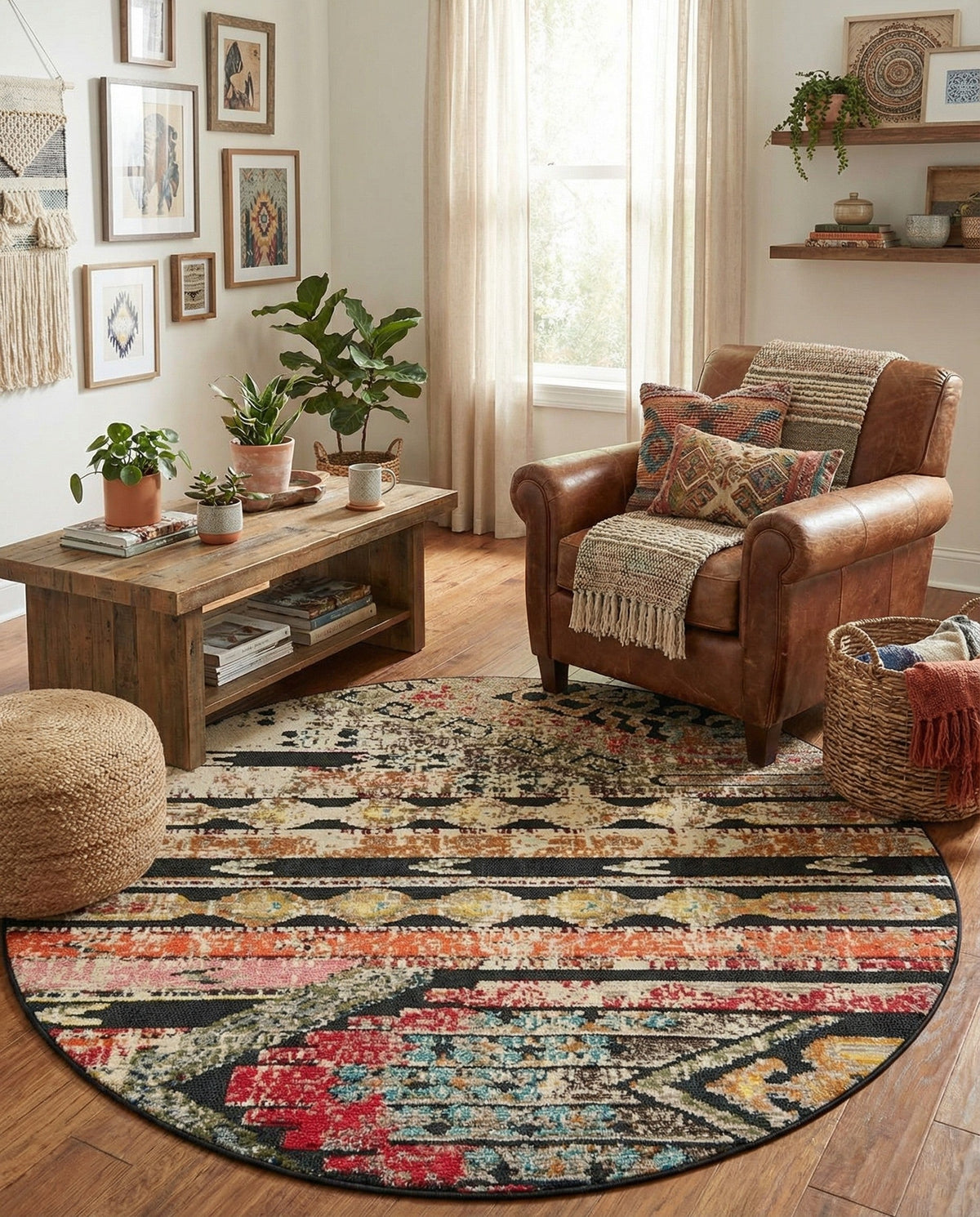 Outdoor Marrakesh Collection Area Rug -  Agadir Round Multi Black  lifestyle 129