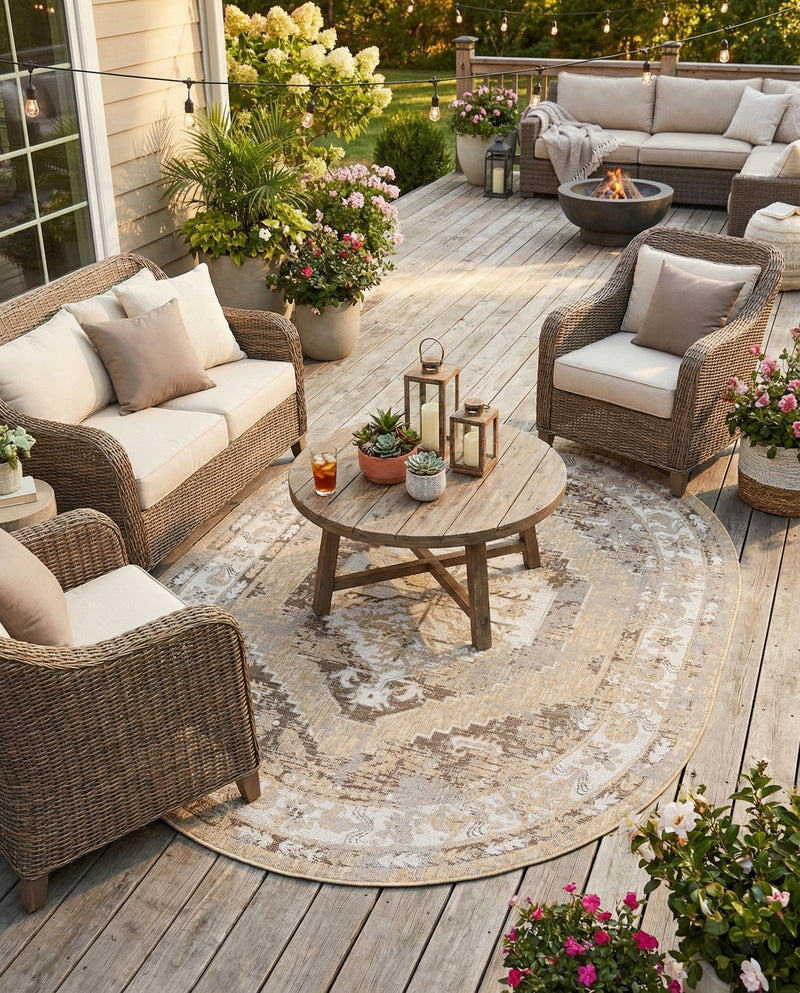 Patio Heritage Collection Area Rug -  Augusta (Natural) Oval Natural  lifestyle 74