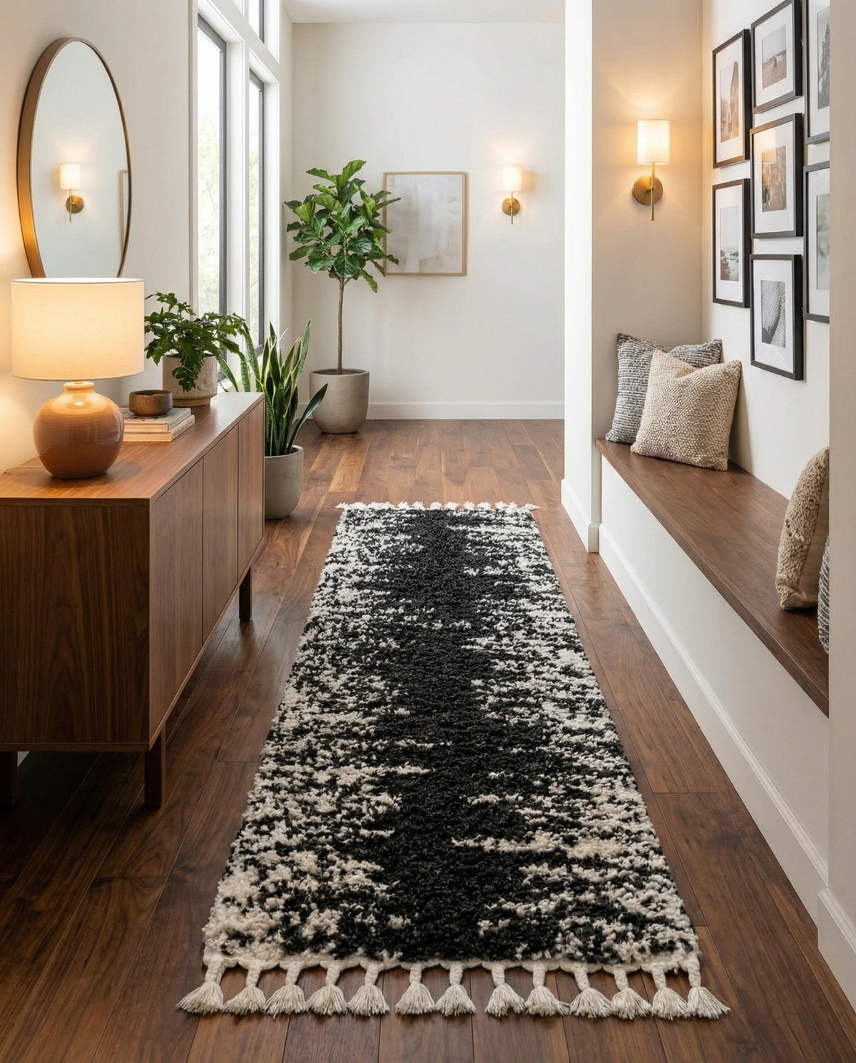 Tranquil Tides Shag Collection Area Rug - Marina Runner Black and White  lifestyle 112