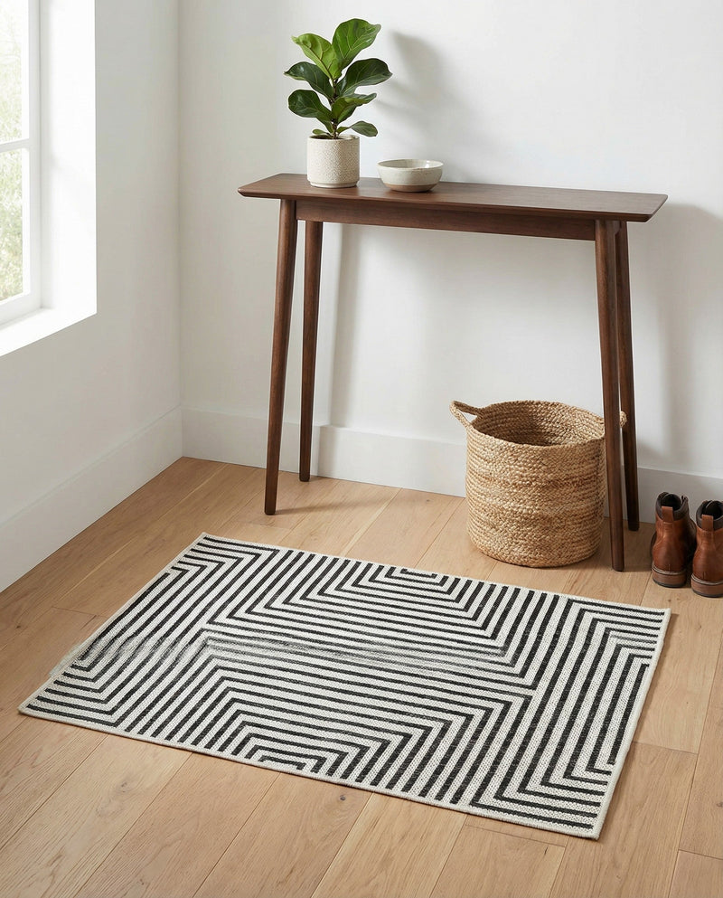 Urban Terrace Collection Area Rug -  Astoria (White and Black) Rectangle White and Black  lifestyle 7