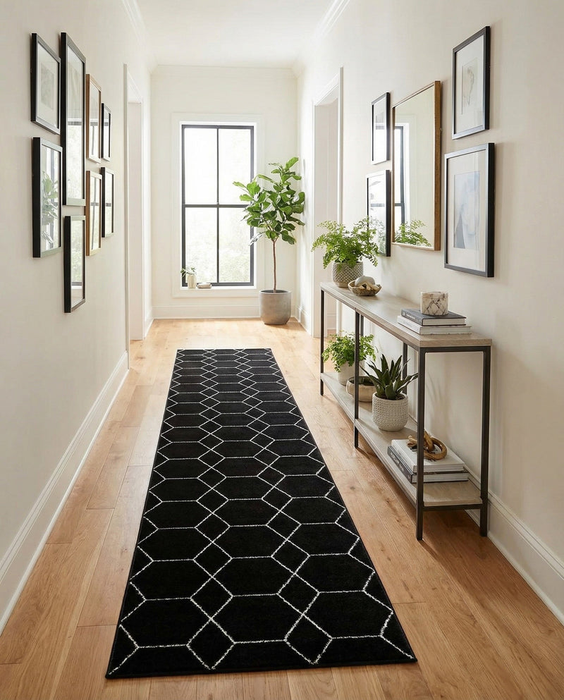 Trellis Mosaic Collection Area Rug - Arborville (Black) Runner Black  lifestyle 38