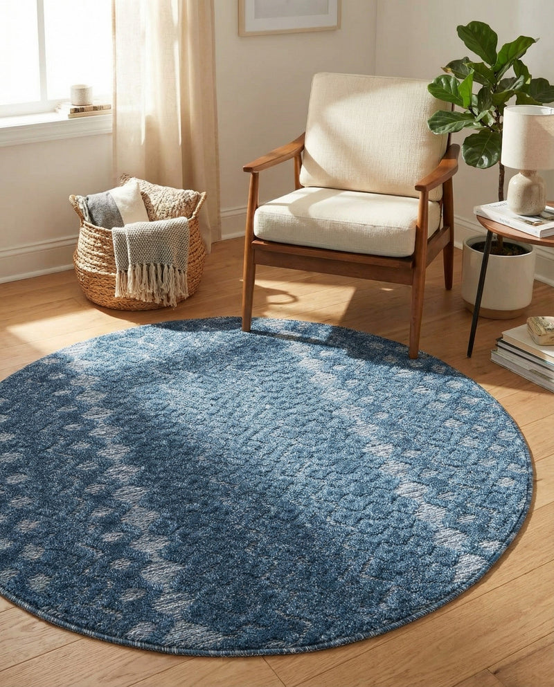 Garden Lattice Charm Collection Area Rug -  Pergola (Navy Blue) Round Navy Blue  lifestyle 46