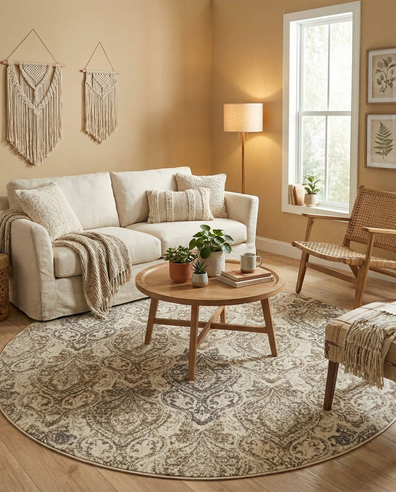 Gobi Sands Collection Area Rug -  Hami Round Beige  lifestyle 28