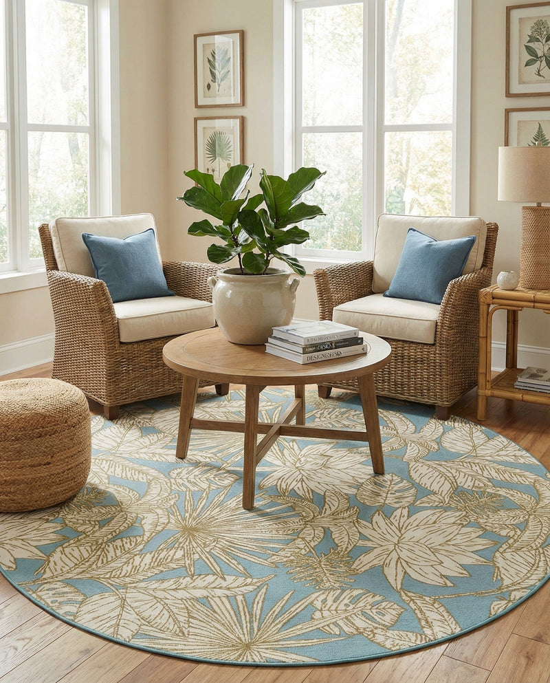 Seaside Blooms Collection Area Rug -  Shalimar Round Soft Blue  lifestyle 53