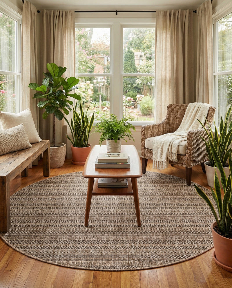 Seaside Stripes Collection Area Rug -  Boardwalk (Natural) Round Natural  lifestyle 72