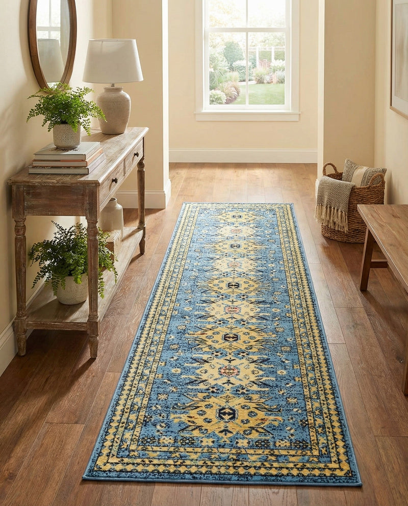 Tabriz Tapestries Collection Area Rug - Azerbaijan (Light Blue) Runner Light Blue  lifestyle 52