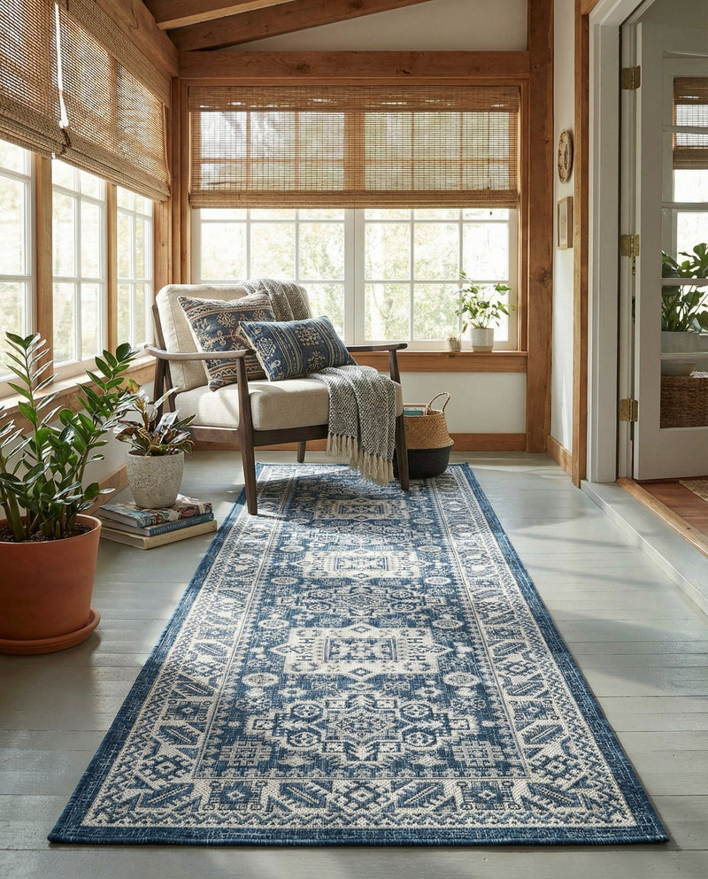 Tribal Terrace Treasures Collection Area Rug -  Incan Isle (Blue) Runner Blue  lifestyle 40