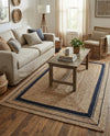 Woven Seaside Jute Collection Area Rug - Nantucket Rectangle Natural and Navy Blue  lifestyle 4