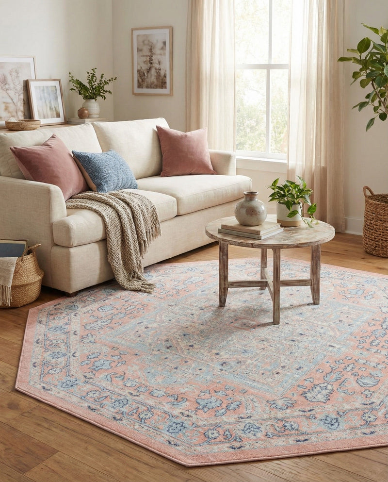 Savannah Series Collection Area Rug - Charleston (Powder Pink) Octagon Powder Pink  lifestyle 59