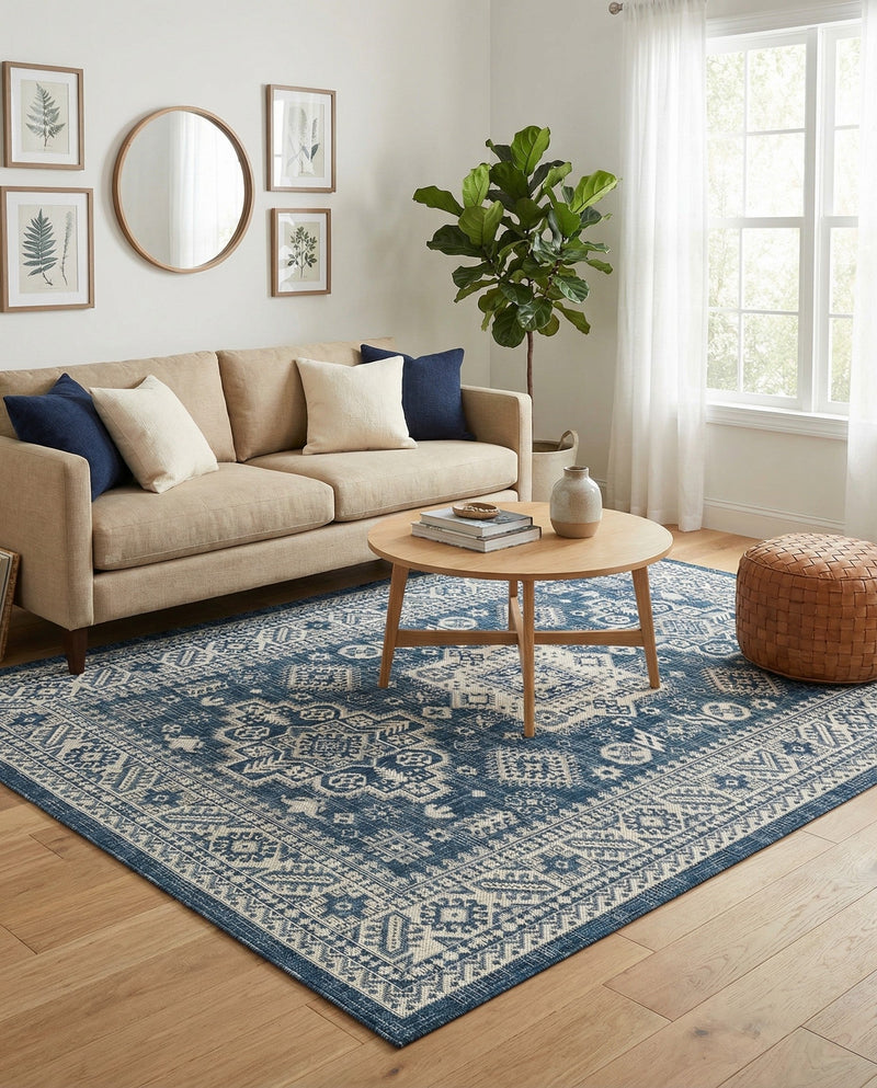 Tribal Terrace Treasures Collection Area Rug -  Incan Isle (Blue) Rectangle Blue  lifestyle 6