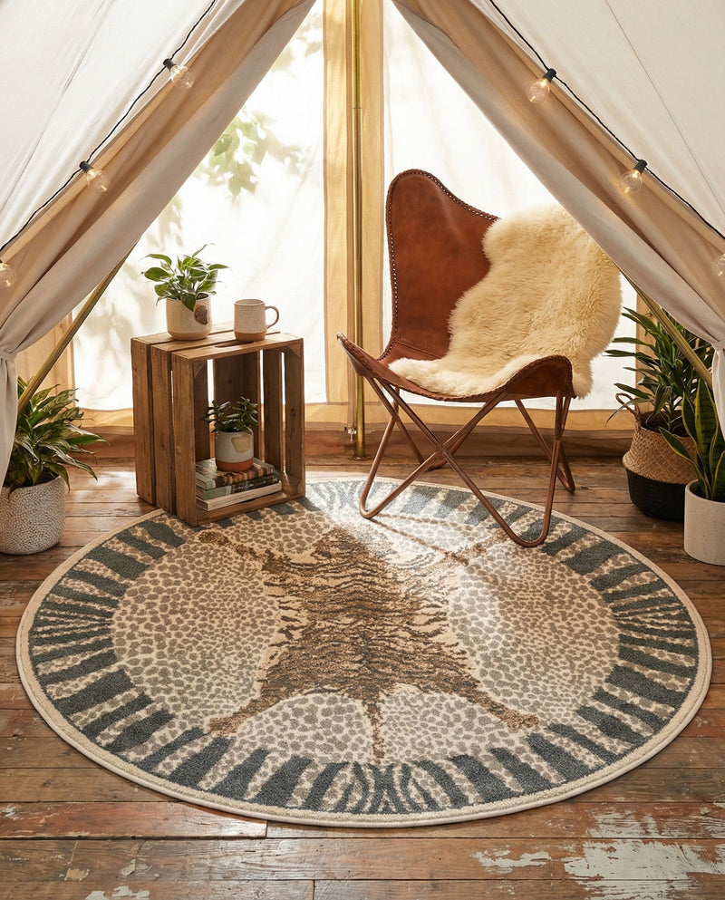 Savannah Sojourn Collection Area Rug -  Masai Round Gray and Ivory  lifestyle 47