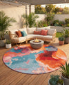 Urban Terrace Collection Area Rug -  Patio Round Gray and Pink  lifestyle 14