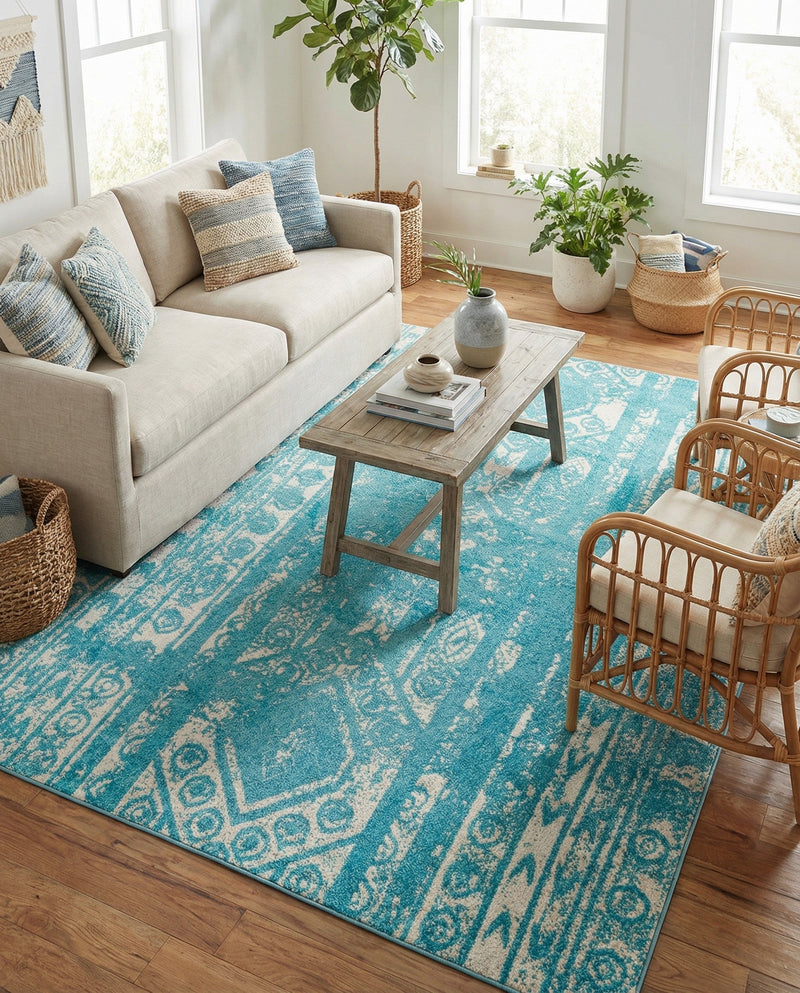 Brighton Stripes Collection Area Rug - Sussex (Light Blue) Rectangle Light Blue  lifestyle 10