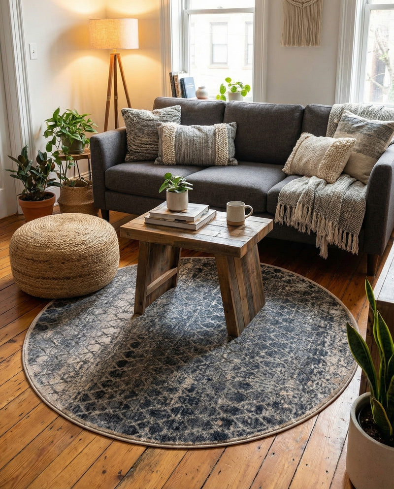 Aegean Elegance Collection Area Rug -  Santorini Round Gray  lifestyle 29