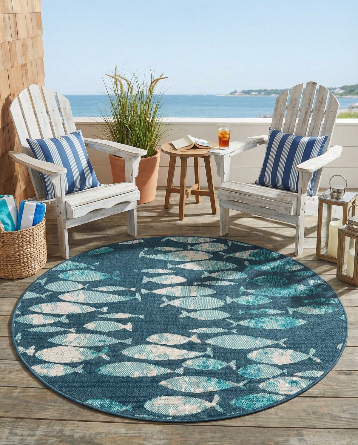 Seaside Haven Rugs Collection Area Rug -  Wavecrest Round Blue  lifestyle 53