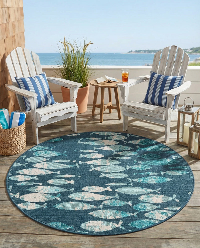 Seaside Haven Rugs Collection Area Rug -  Wavecrest Round Blue  lifestyle 53