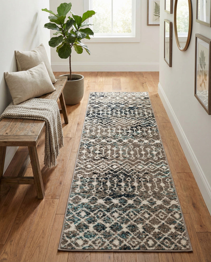 Mediterranean Lattice Collection Area Rug - Santorini (Multi Gray Blue) Runner Multi Gray Blue  lifestyle 62