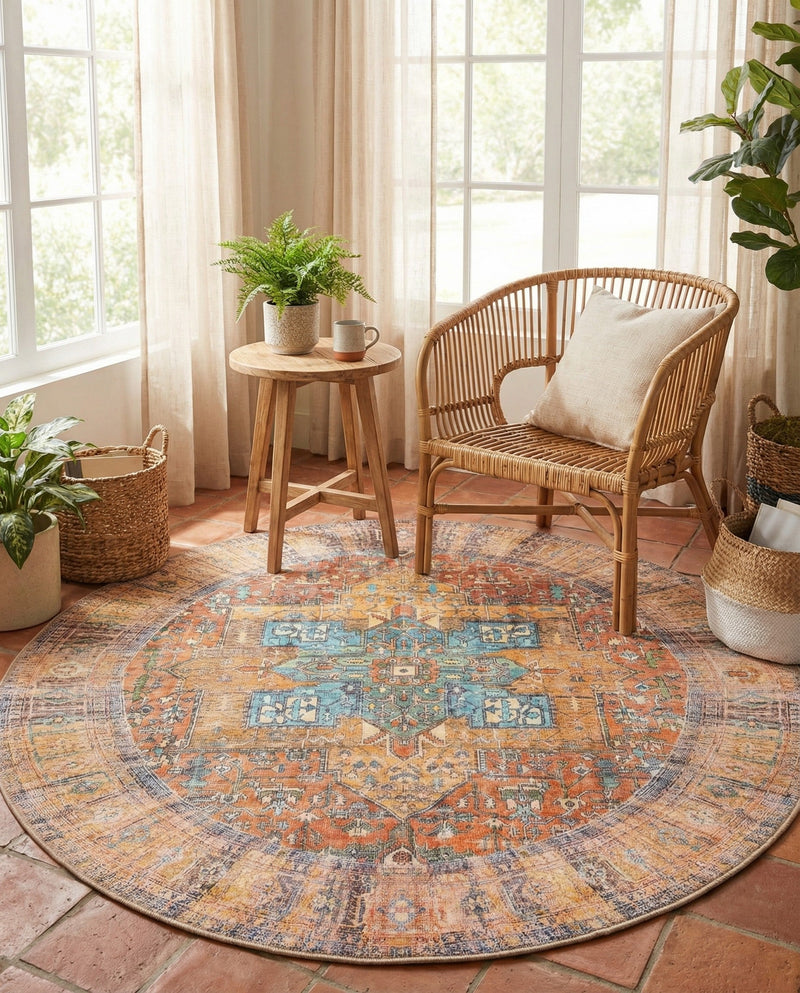 Heritage Elegance Collection Area Rug -  Windsor (Rust Red) Round Rust Red  lifestyle 82