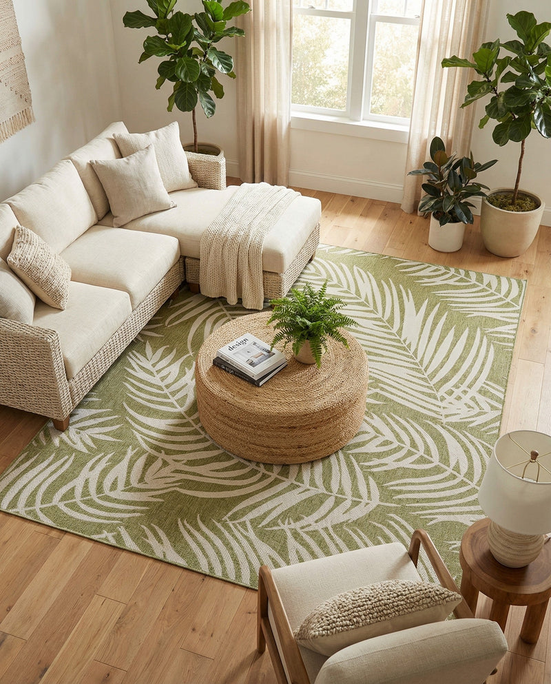 Seaside Blooms Collection Area Rug - Verdure (Green) Rectangle Green  lifestyle 15