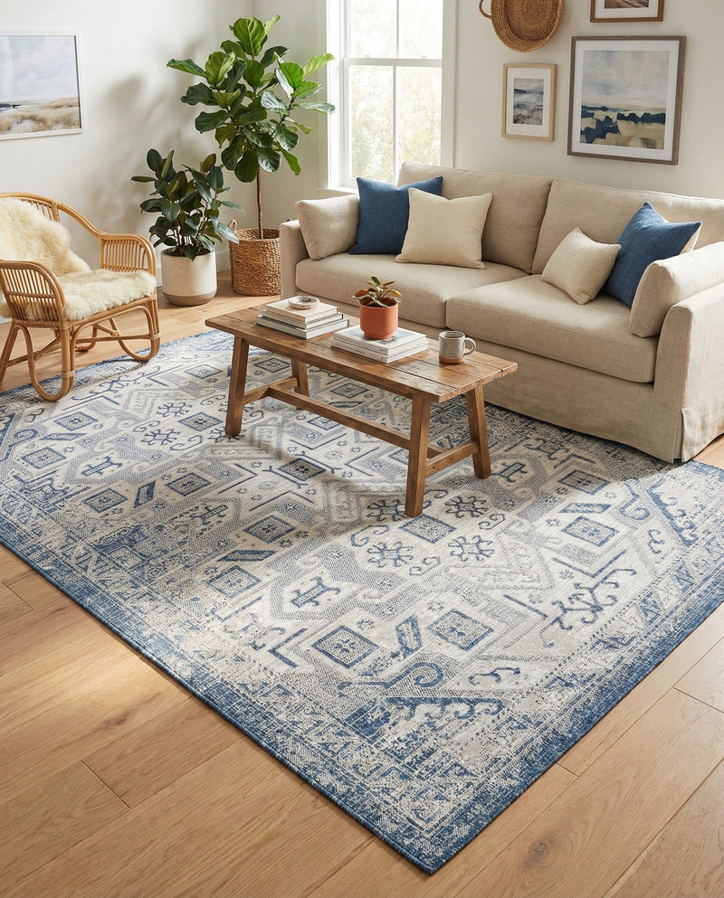 Tribal Terrace Treasures Collection Area Rug - Mayan Marina (Blue) Rectangle Blue  lifestyle 32
